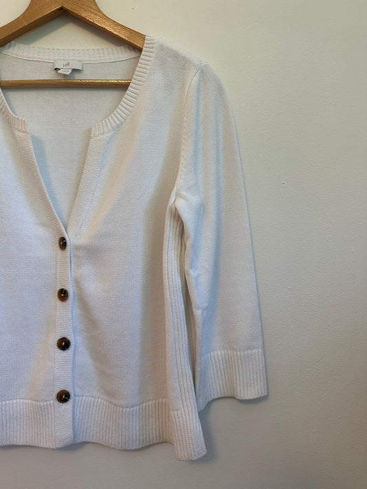 J. Jill Button Front Cardigan in White Cotton | Size Medium Petite