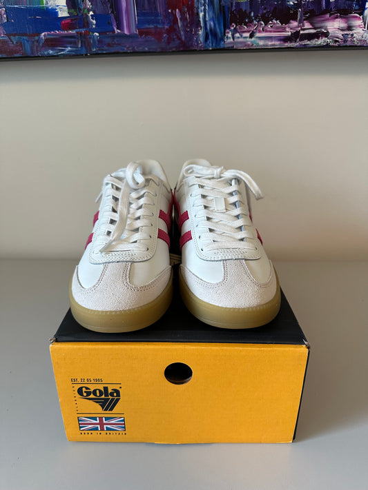 New Gola Viper Leather Sneakers in White Fuchsia Evergreen Gum | Size 6