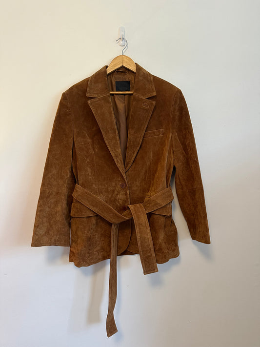 Zara Leather Collection Brown Suede Belted Blazer Jacket | Size M/L