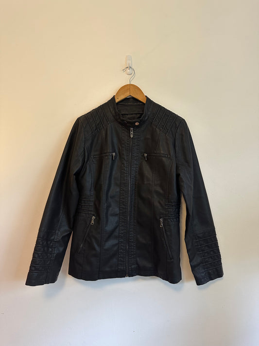 Tanming Black Faux Leather Moto Jacket | Size Large