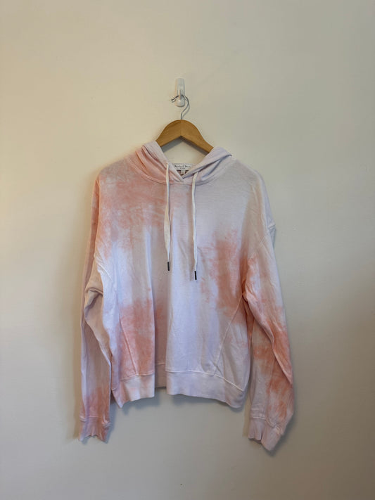 Michael Stars Pink and White Tie Dye Cotton Hoodie | Size Large