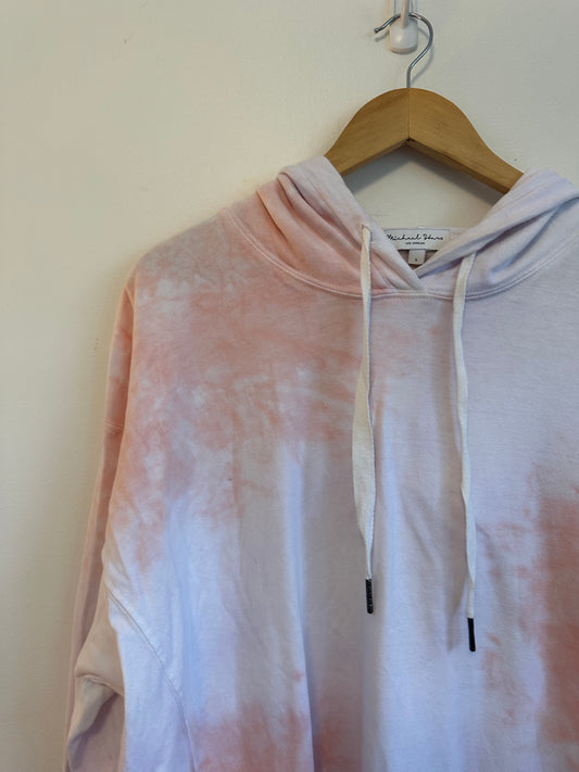 Michael Stars Pink and White Tie Dye Cotton Hoodie | Size Large