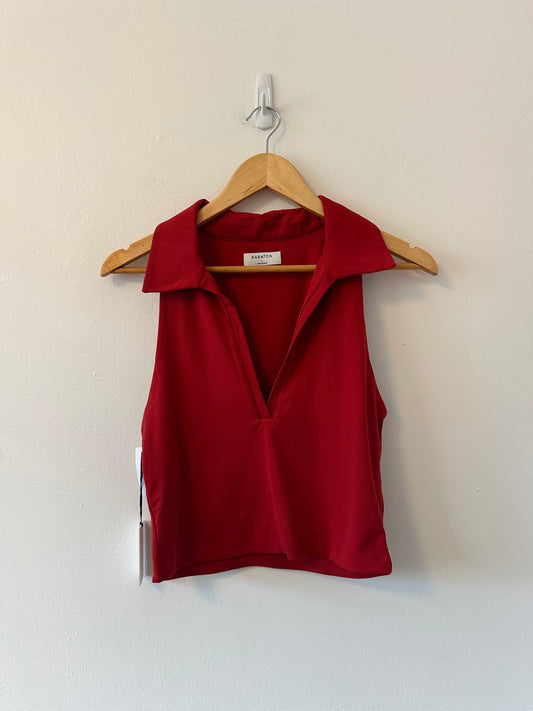 NWT Babaton Red Contour Cropped Polo Shirt | Size Large