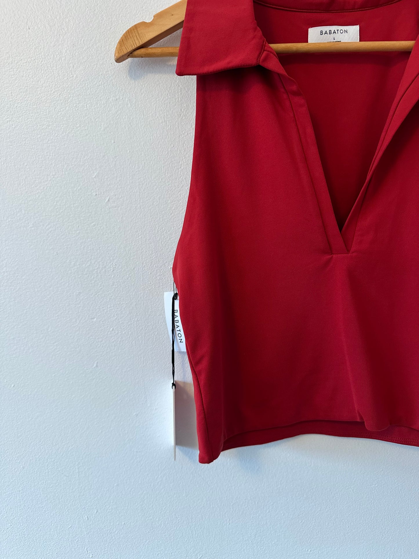 NWT Babaton Red Contour Cropped Polo Shirt | Size Large