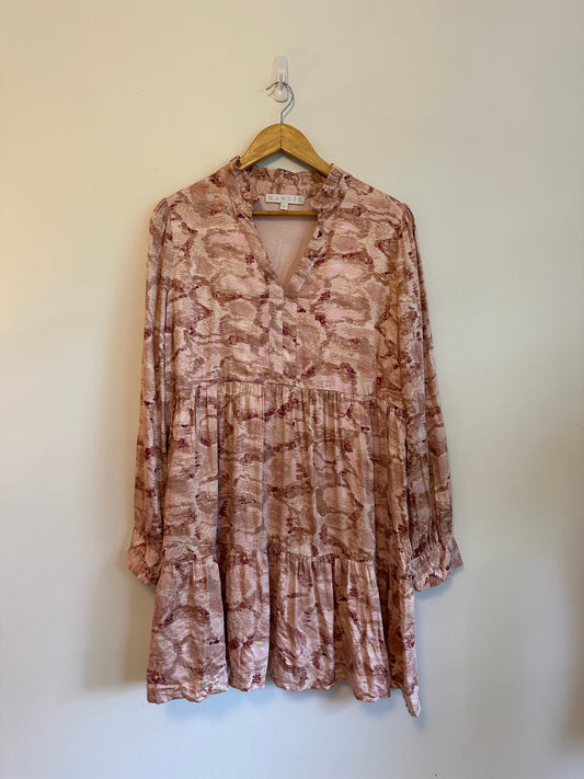 Karlie Pink Snake Print Tiered Babydoll Mini Dress | Size Large