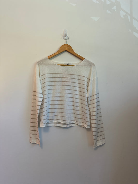 NWT La Ligne Tan and Cream Striped Cotton and Linen Sweater | Size XS