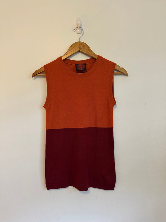 Happy Sheep Silk Cashmere Sleeveless Knit Colorblock Top | Size Large
