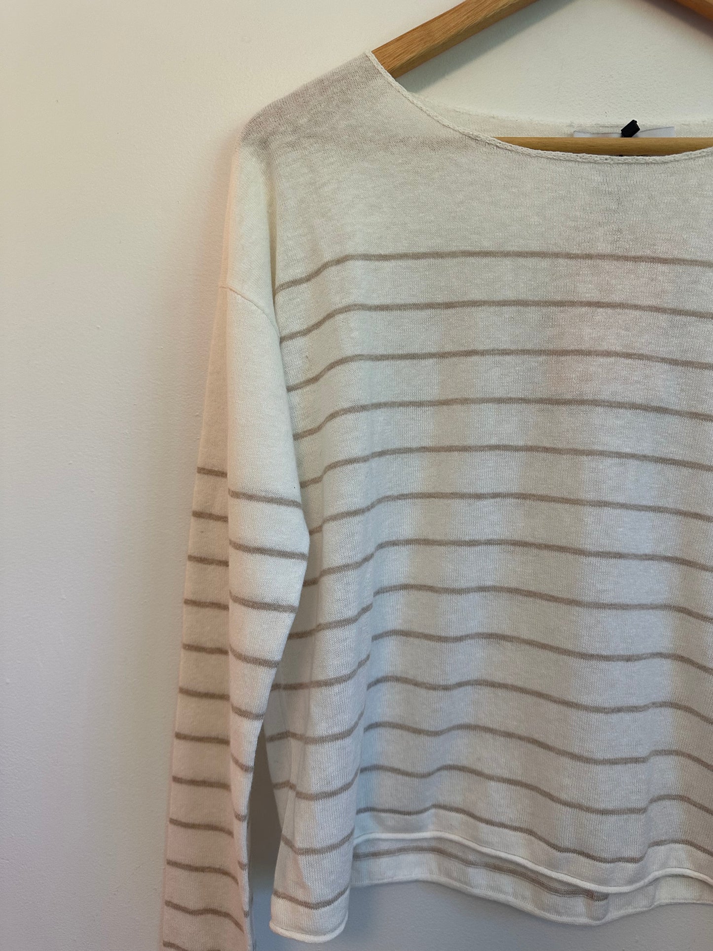 NWT La Ligne Tan and Cream Striped Cotton and Linen Sweater | Size XS