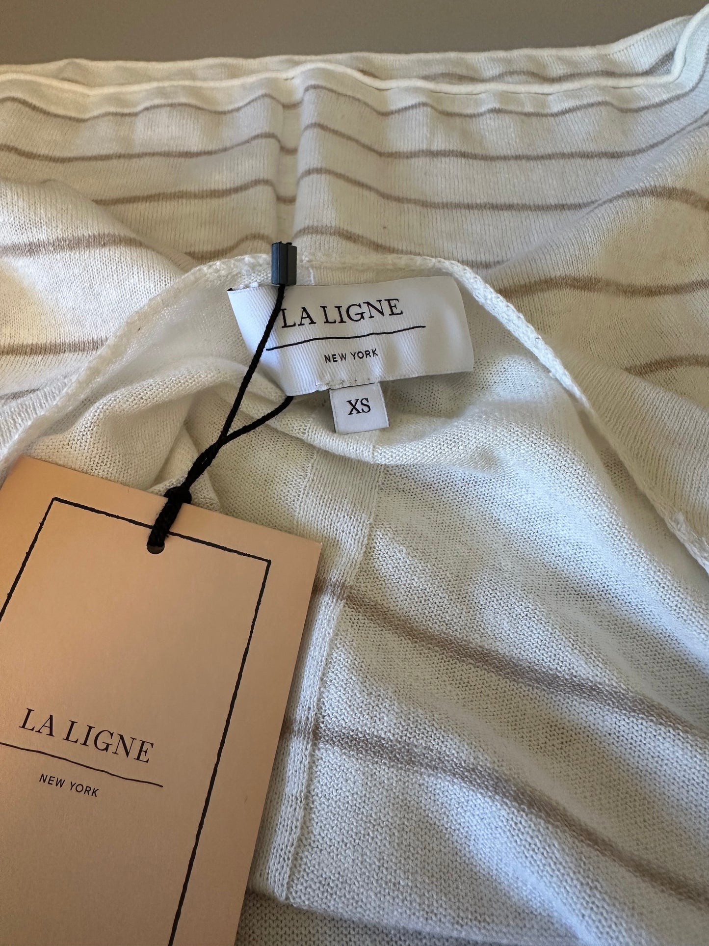 NWT La Ligne Tan and Cream Striped Cotton and Linen Sweater | Size XS