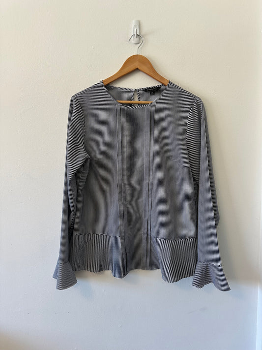 Banana Republic Navy and White Striped Flounce Peplum Blouse | Size Medium