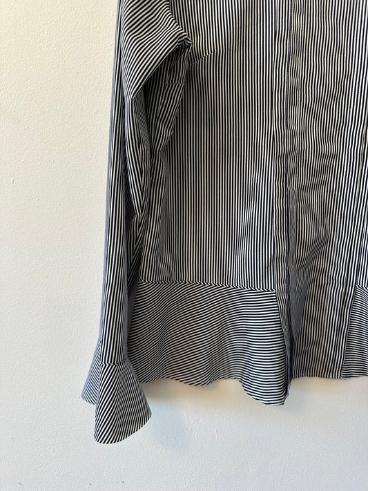 Banana Republic Navy and White Striped Flounce Peplum Blouse | Size Medium