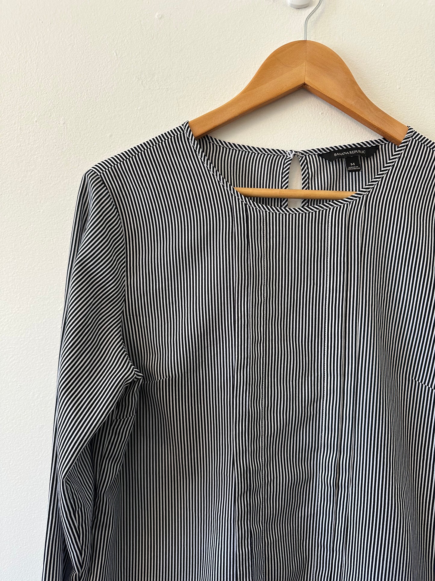 Banana Republic Navy and White Striped Flounce Peplum Blouse | Size Medium