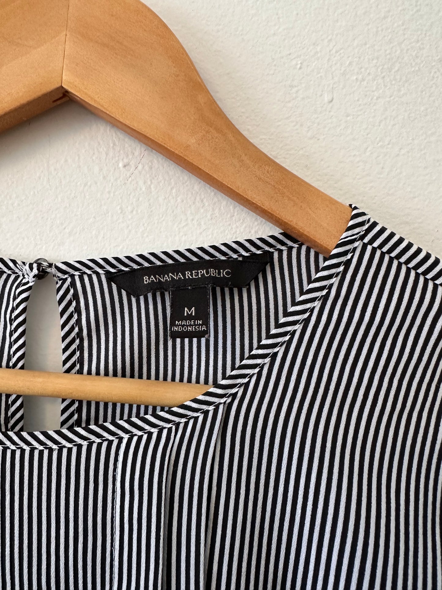 Banana Republic Navy and White Striped Flounce Peplum Blouse | Size Medium