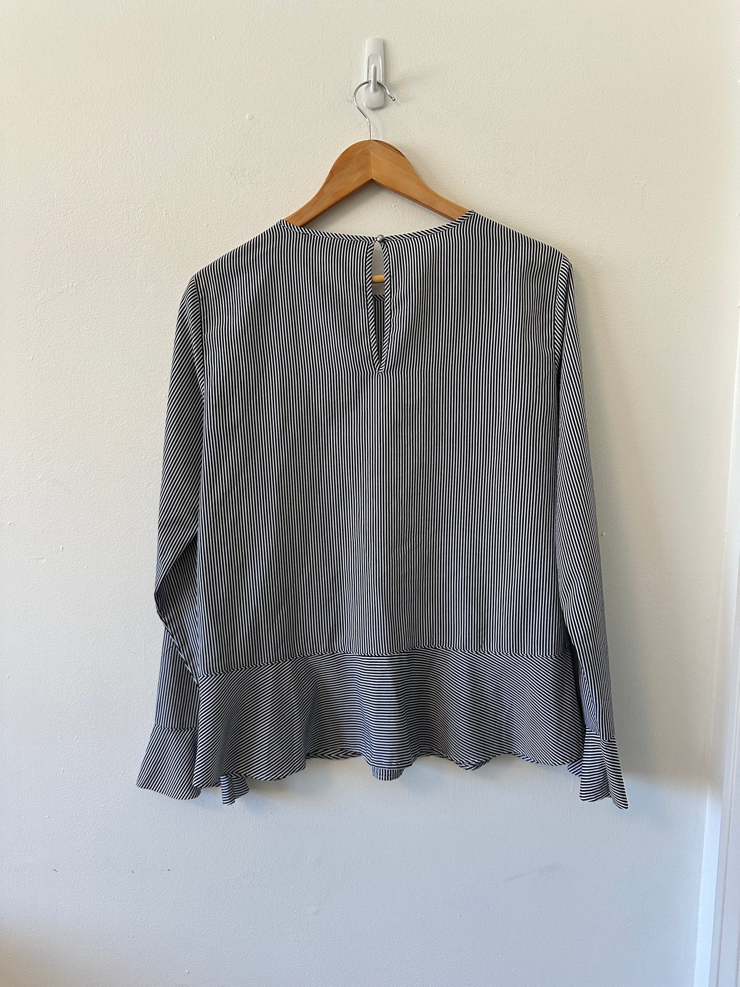 Banana Republic Navy and White Striped Flounce Peplum Blouse | Size Medium