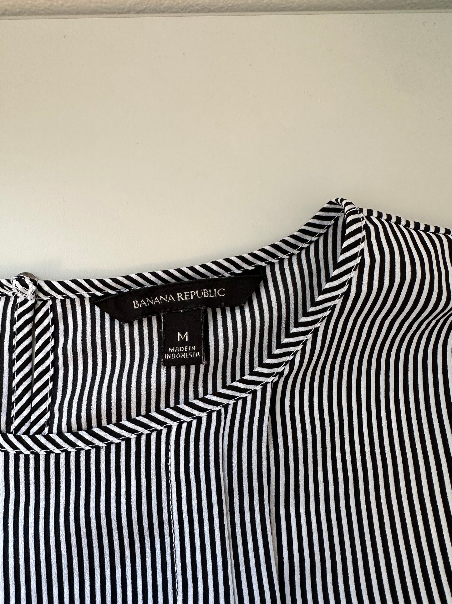 Banana Republic Navy and White Striped Flounce Peplum Blouse | Size Medium