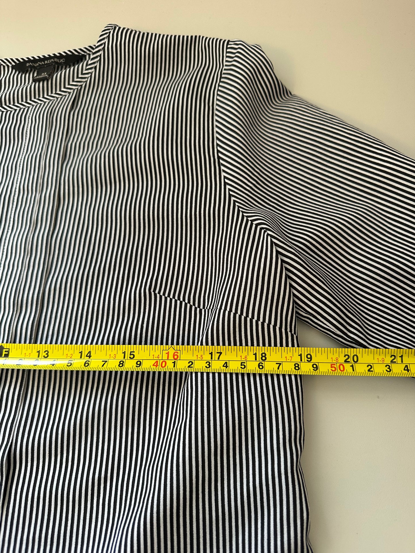 Banana Republic Navy and White Striped Flounce Peplum Blouse | Size Medium