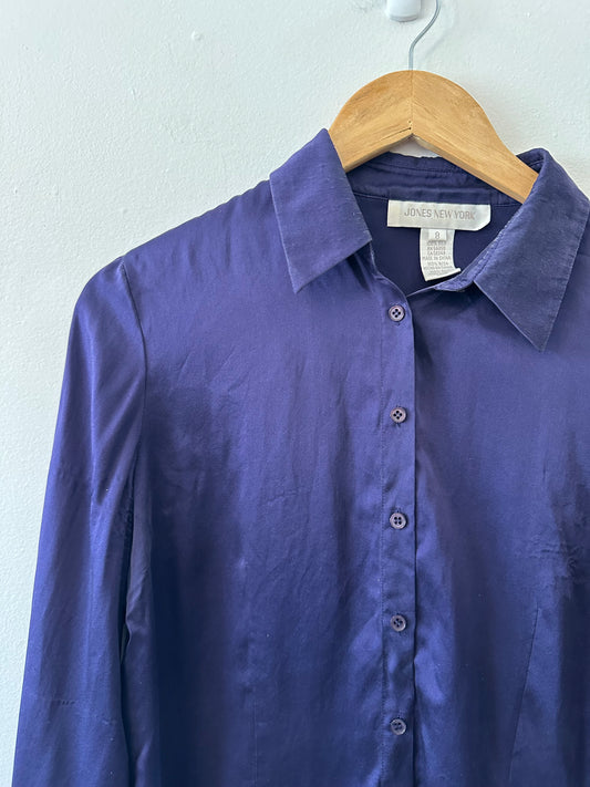 Jones New York Vintage Purple Silk Button Front Blouse | Size 8