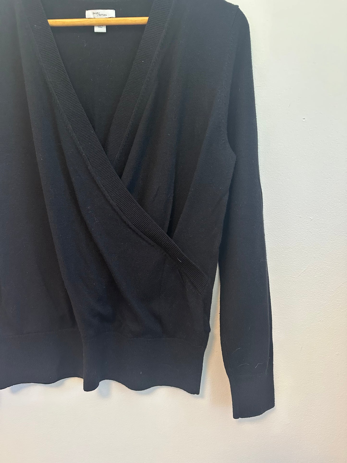 Daily Ritual Black Wrap Sweater | Size Medium