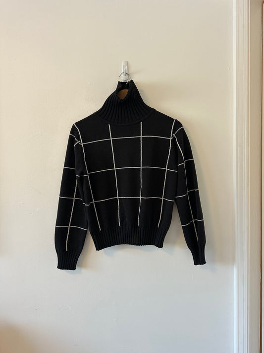 OOTD Grid Turtleneck in Black and Silver | Size Large