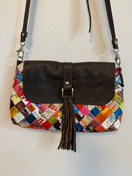Nahui Ollin Woven Recycled Candy Wrapper Crossbody Bag