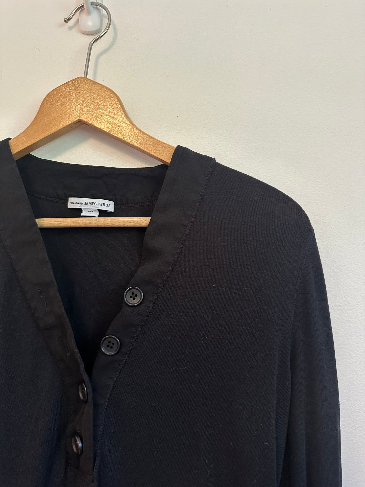 James Perse Black Cotton Henley Long Sleeve T-Shirt | Size 3 (Large)