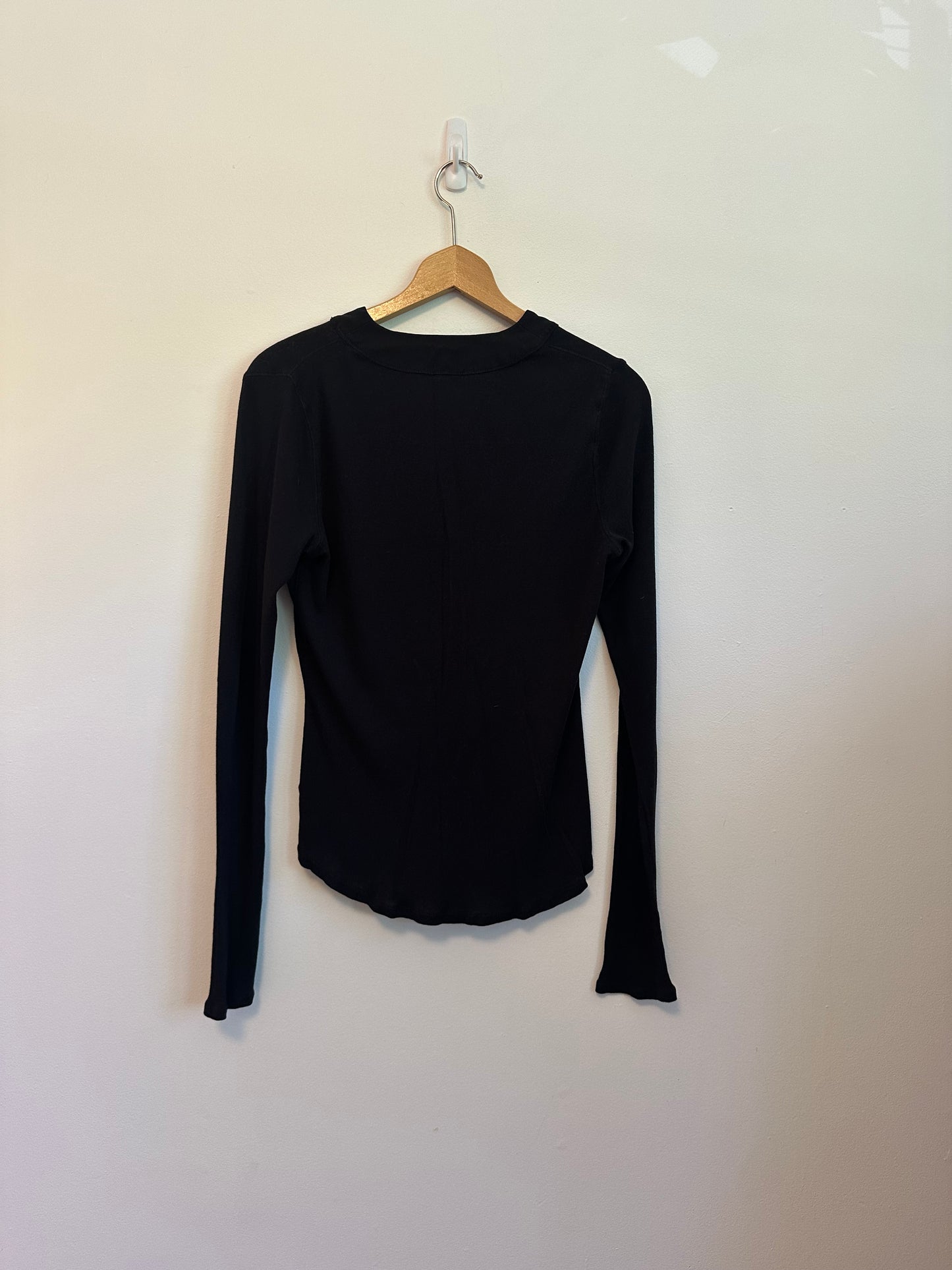 James Perse Black Cotton Henley Long Sleeve T-Shirt | Size 3 (Large)
