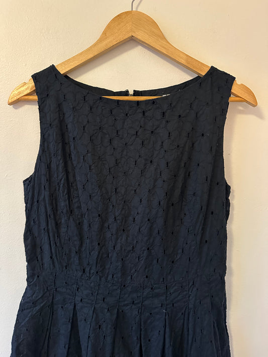 Uniqlo Black Cotton Eyelet Fit and Flare Mini Dress | Size Medium