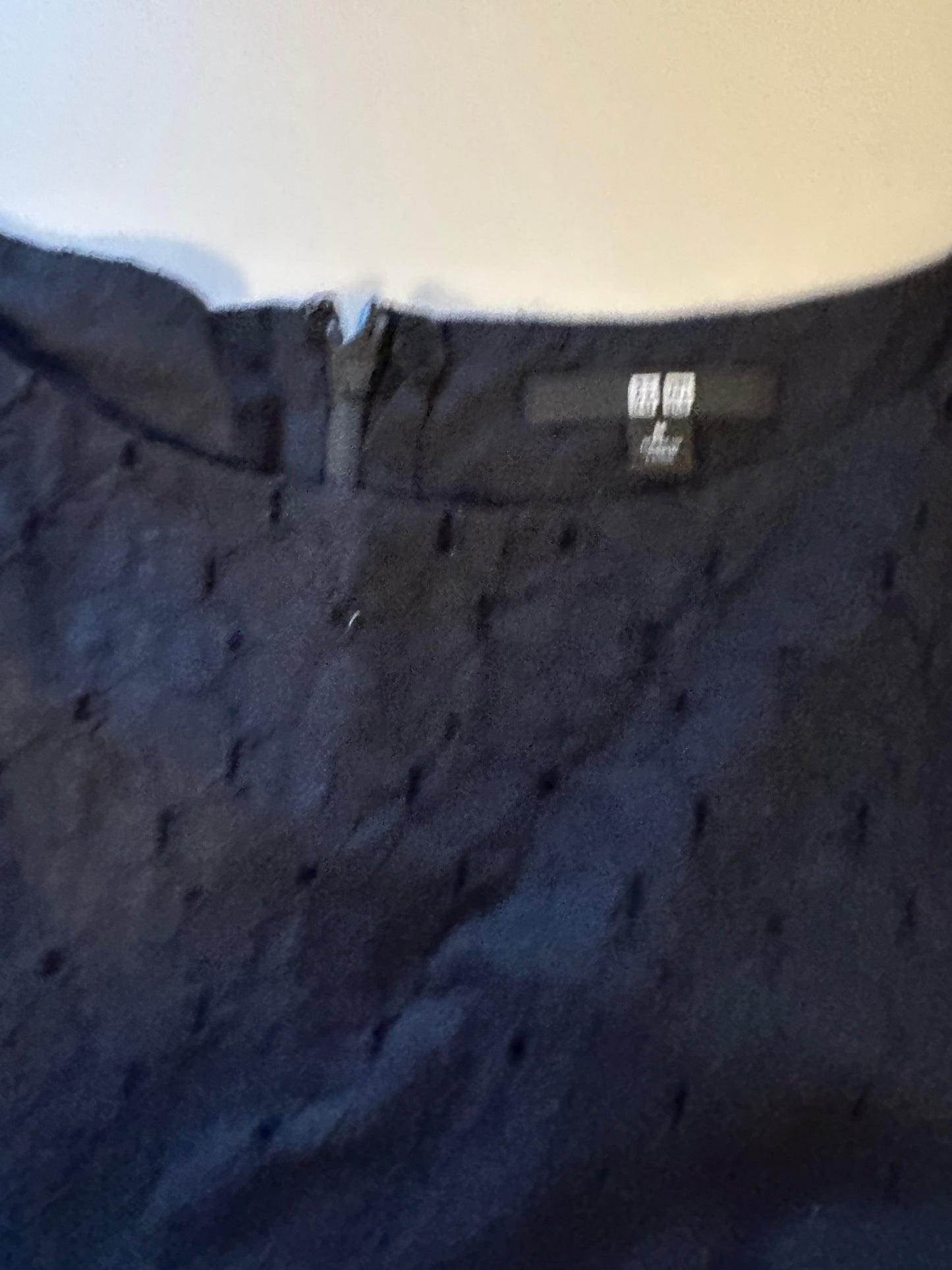 Uniqlo Black Cotton Eyelet Fit and Flare Mini Dress | Size Medium