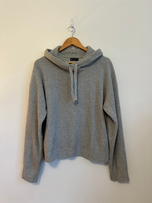 GAP Gray Ribbed Knit Hooded Pullover Cotton Blend Sweater | Size Small Tall