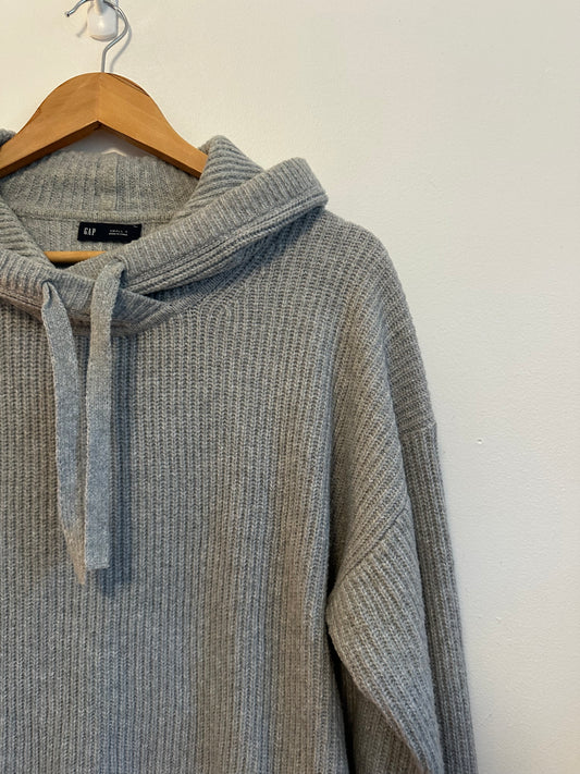 GAP Gray Ribbed Knit Hooded Pullover Cotton Blend Sweater | Size Small Tall