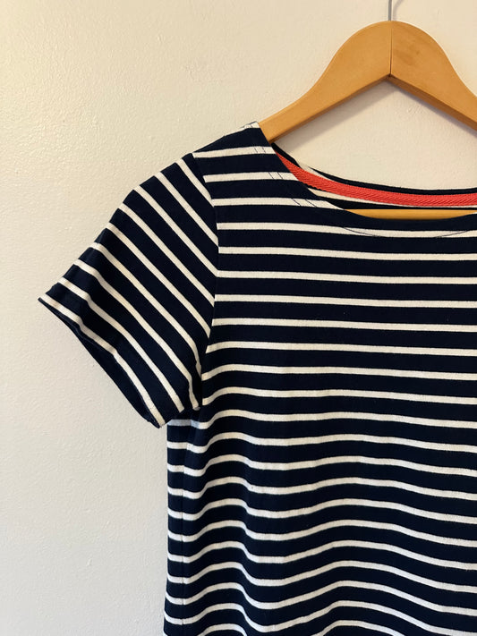 Joules Boatneck Navy and White Stripe T-Shirt Dress | Size 6