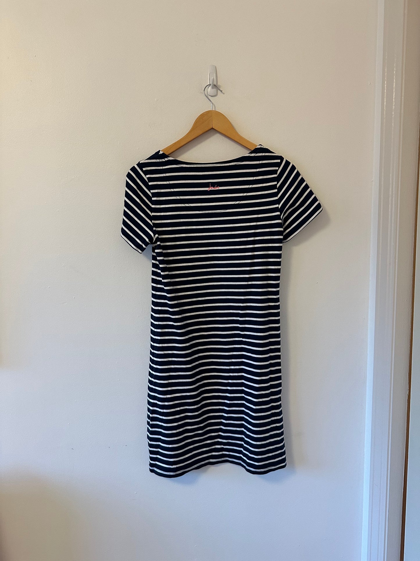 Joules Boatneck Navy and White Stripe T-Shirt Dress | Size 6
