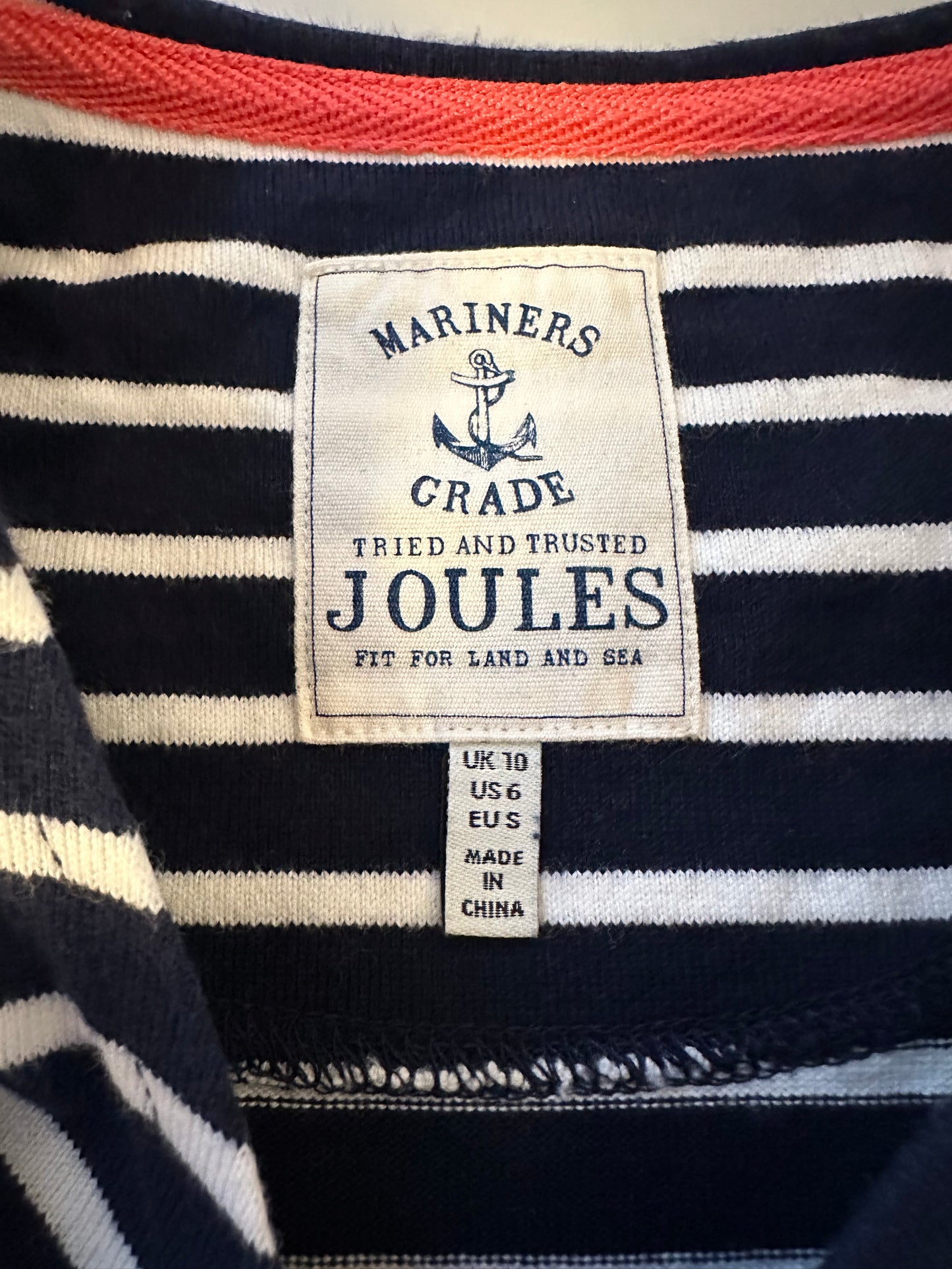 Joules Boatneck Navy and White Stripe T-Shirt Dress | Size 6