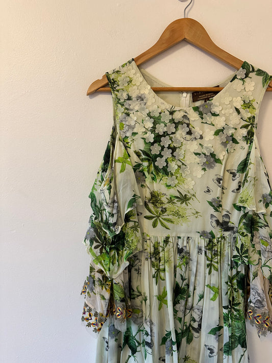 NWT Anthropologie Varun Bahl Petra Ruffled Open-Shoulder Dress | Size 8