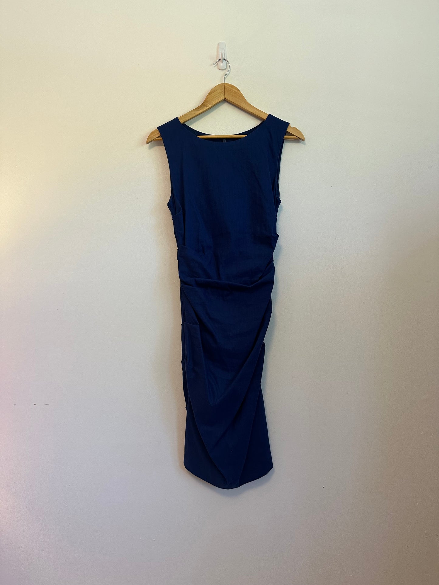 Nicole Miller Linen Blend Ruched Sheath Dress in Blue | Size 8