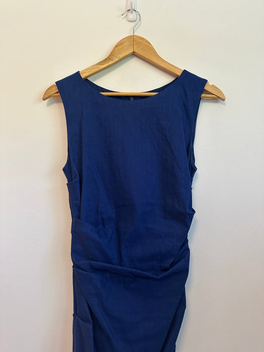 Nicole Miller Linen Blend Ruched Sheath Dress in Blue | Size 8