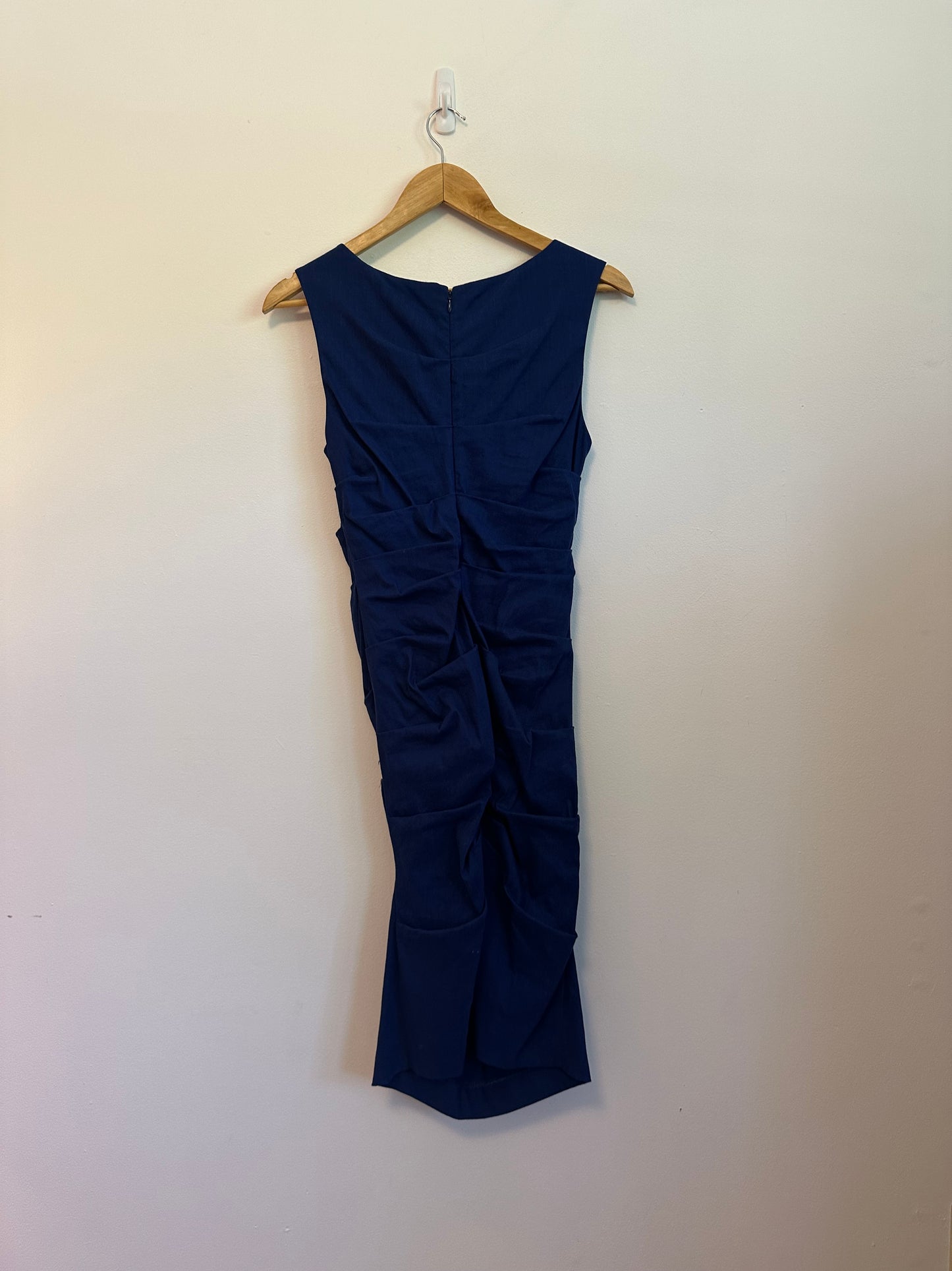 Nicole Miller Linen Blend Ruched Sheath Dress in Blue | Size 8