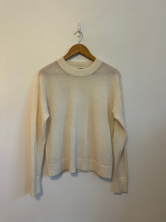 Quince Ivory White Honeycomb Waffle Knit Crewneck Sweater | Size Medium