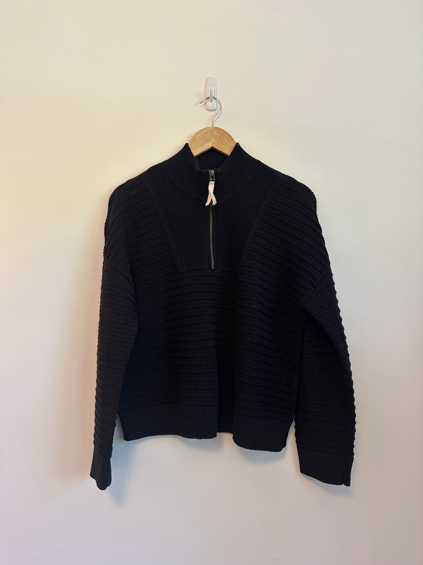 Lilla P Pointelle Half Zip Cotton Blend Sweater | Size Medium