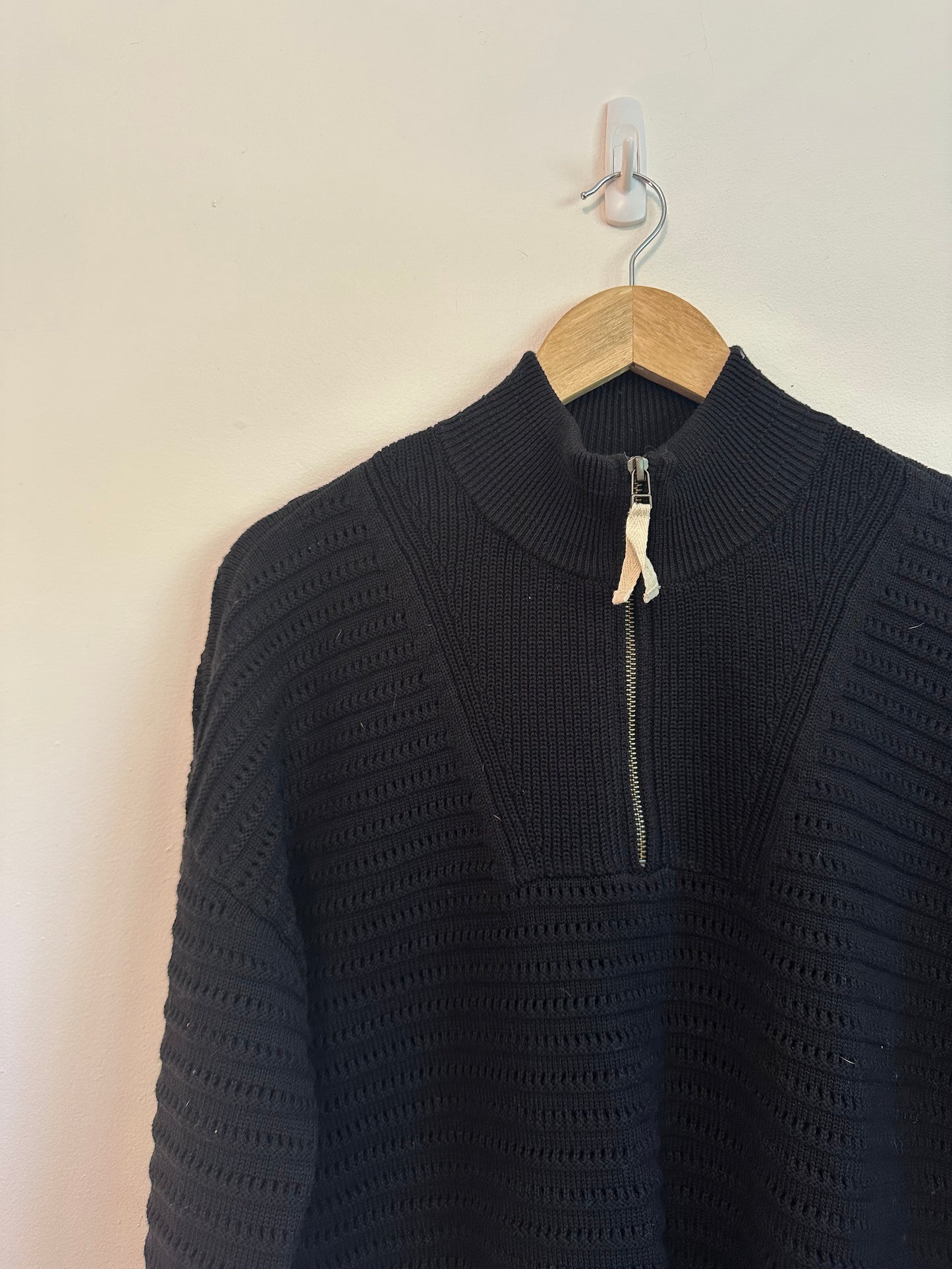 Lilla P Pointelle Half Zip Cotton Blend Sweater | Size Medium