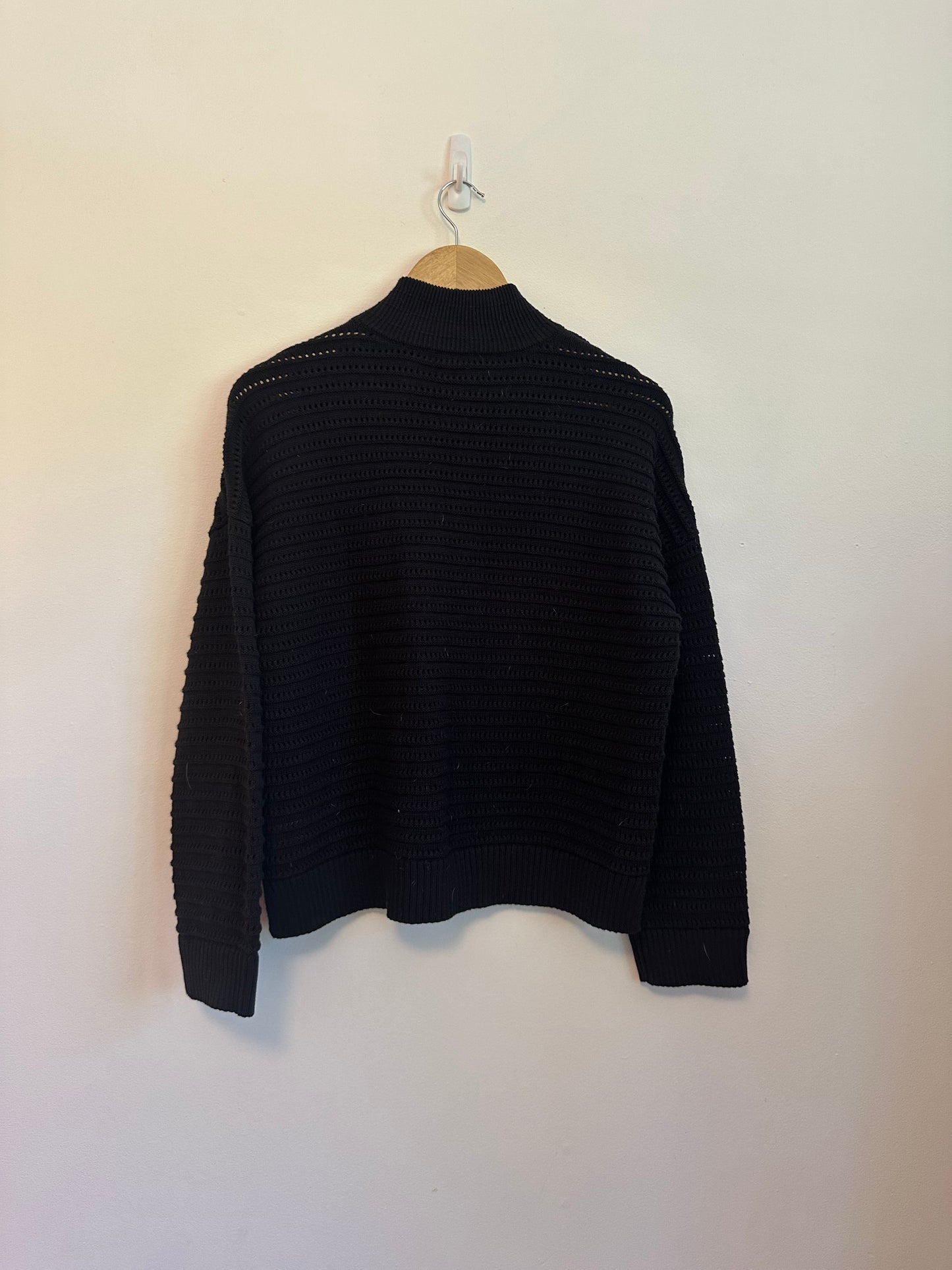 Lilla P Pointelle Half Zip Cotton Blend Sweater | Size Medium
