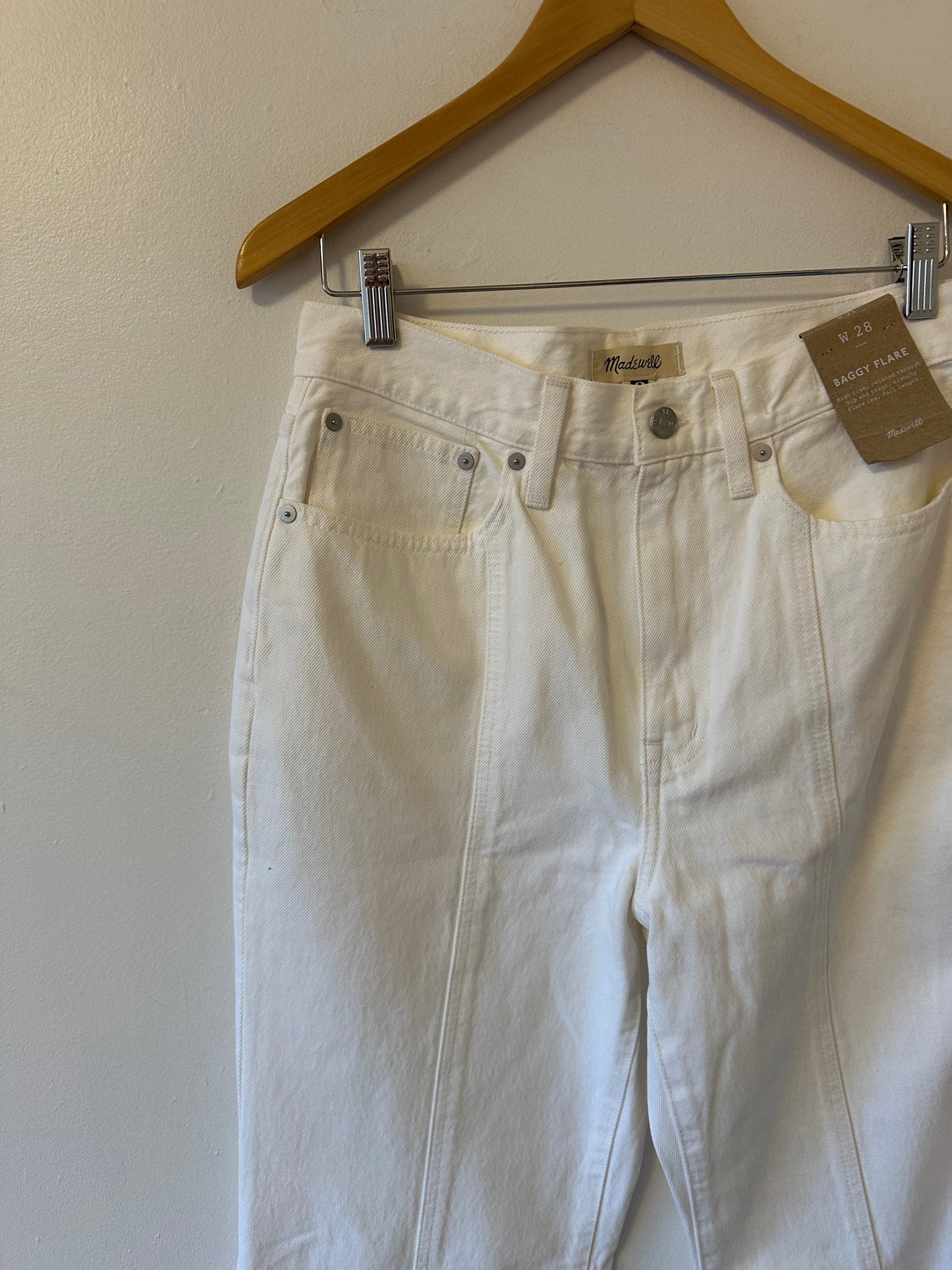 NWT Madewell White Baggy Flare Front Slit Jeans | Size 28