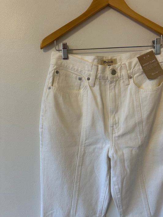 NWT Madewell White Baggy Flare Front Slit Jeans | Size 28