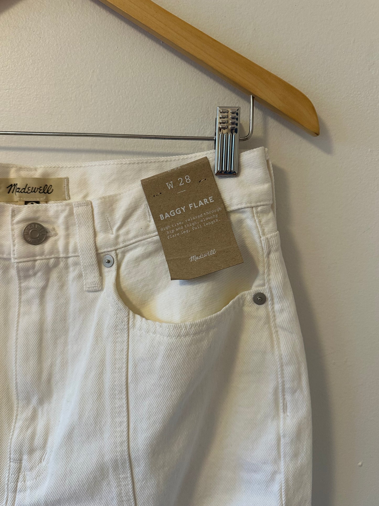 NWT Madewell White Baggy Flare Front Slit Jeans | Size 28