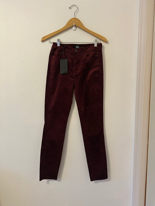 NWT PAIGE Hoxton Ultra Skinny Jeans in Deep Currant Corduroy | Size 27