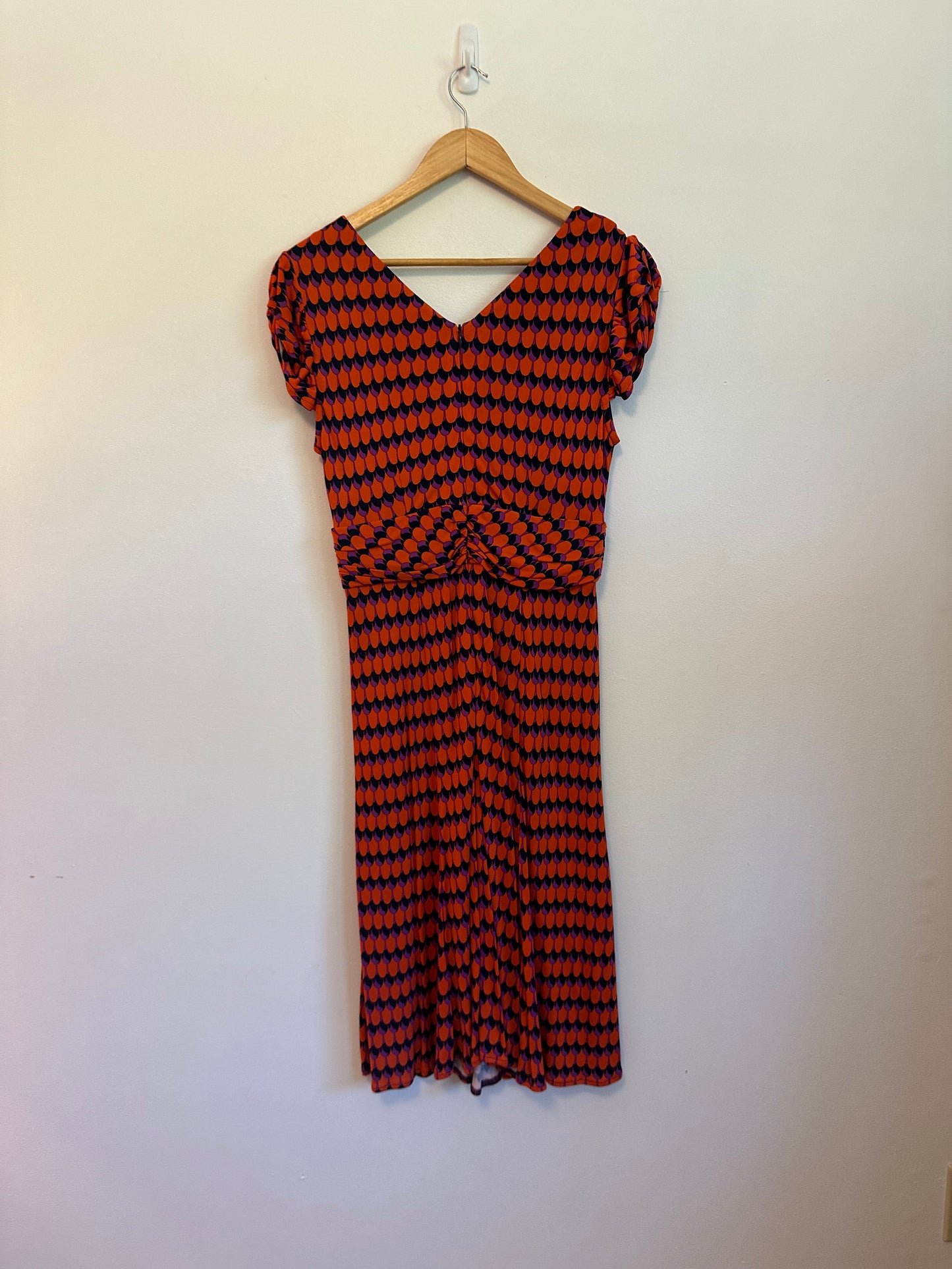 Nanette Lepore Vintage Twisted Front Jersey Dress in Orange, Purple, and Black