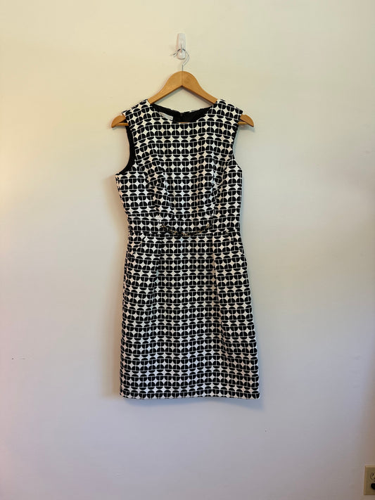 London Times Black and White Geometric Sheath Dress | Size 8