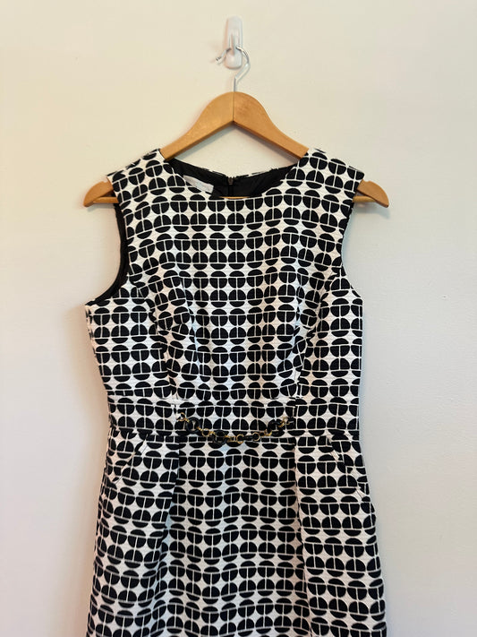 London Times Black and White Geometric Sheath Dress | Size 8