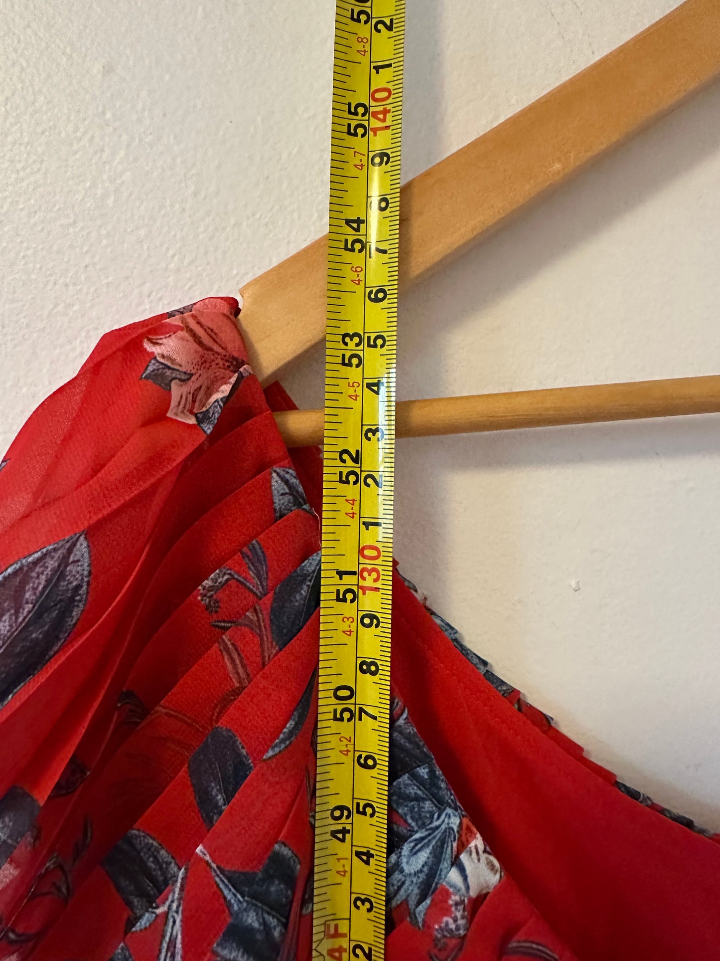 French Connection Red Floral Asymmetrical Sleeve Strappy Dress | Size 10