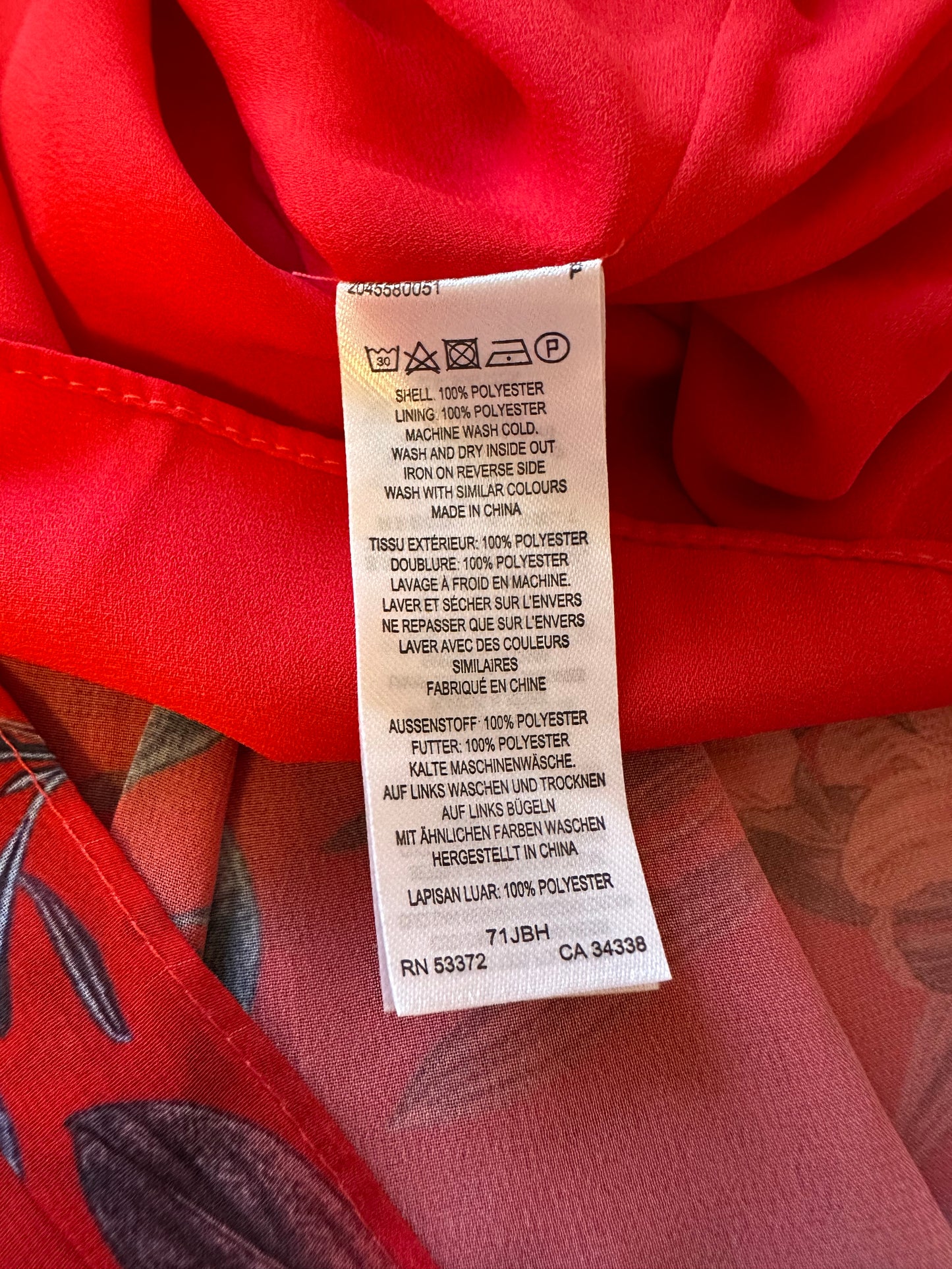 French Connection Red Floral Asymmetrical Sleeve Strappy Dress | Size 10